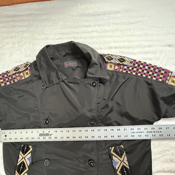 Custo Barcelona Women Black Embroidered Coat Jacket Large Double Breasted Button - Picture 8 of 9